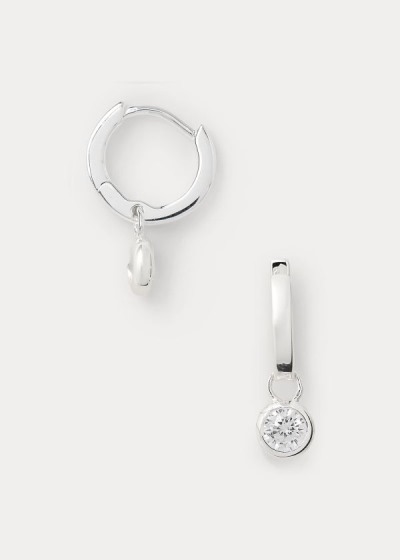 Pendientes Ralph Lauren Mujer Plateados - Cubic Zirconia Drop - KJXIL3964